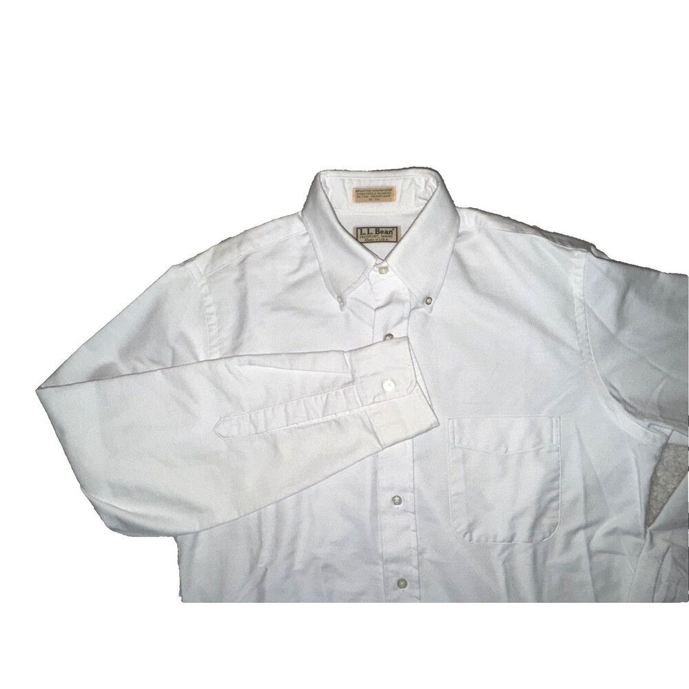 Vintage LL Bean Shirt Mens 15 34 White Oxford Button Down OCBD Business 90s